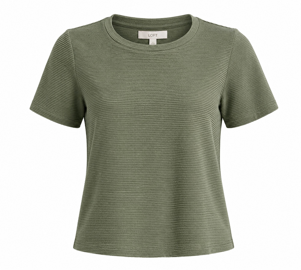LOFT Olive Green Textured Knit Top | Size small | Women's Short Sleeve Tee0